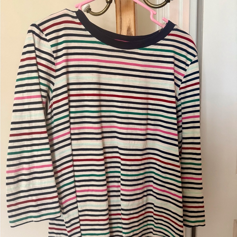 St. John's Bay White Long-Sleeve Tee with Multi-Color Stripes